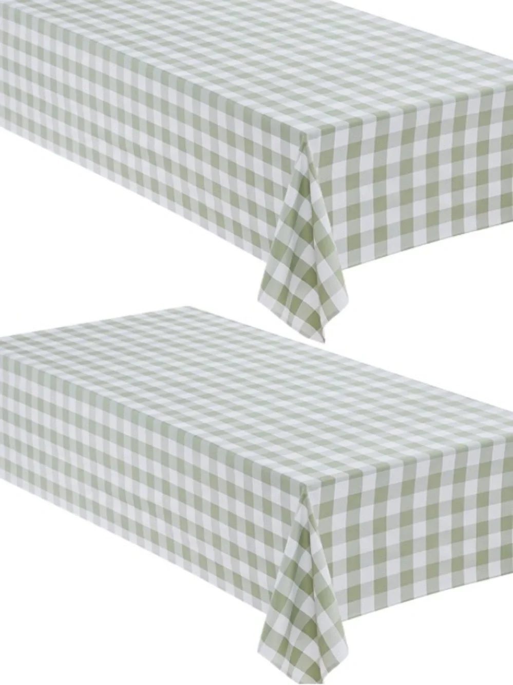 Gingham Tablecloth Heavy-Duty Polyester Rectangular Sage Green & White  (2-Pack)